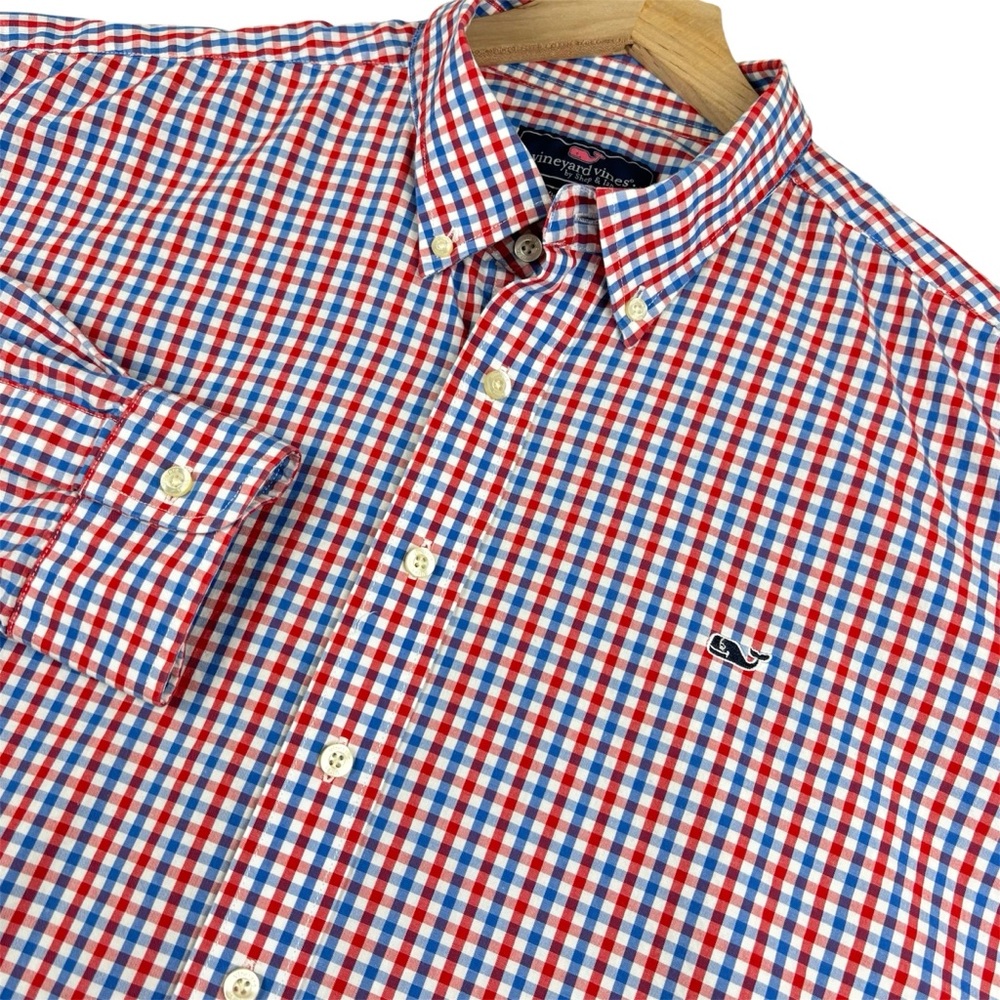 Vineyard Vines Whale Shirt Mens XXL Red White Blue Check Cotton Preppy